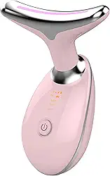 Massageador Facial LED 7 Cores - Modos, Aparelho Anti-Rugas para Rosto e Pescoço, Tratamento Estético Vibratório com Luz LED Para Elevação da Pele Lifting Bivolt Recarregável (Rosa)