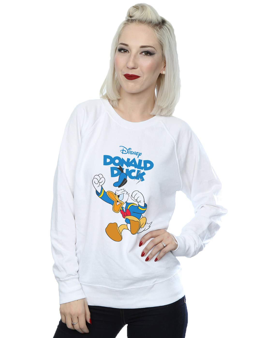 Disney Women's Donald Duck Furious Donald Sweatshirt White Medium