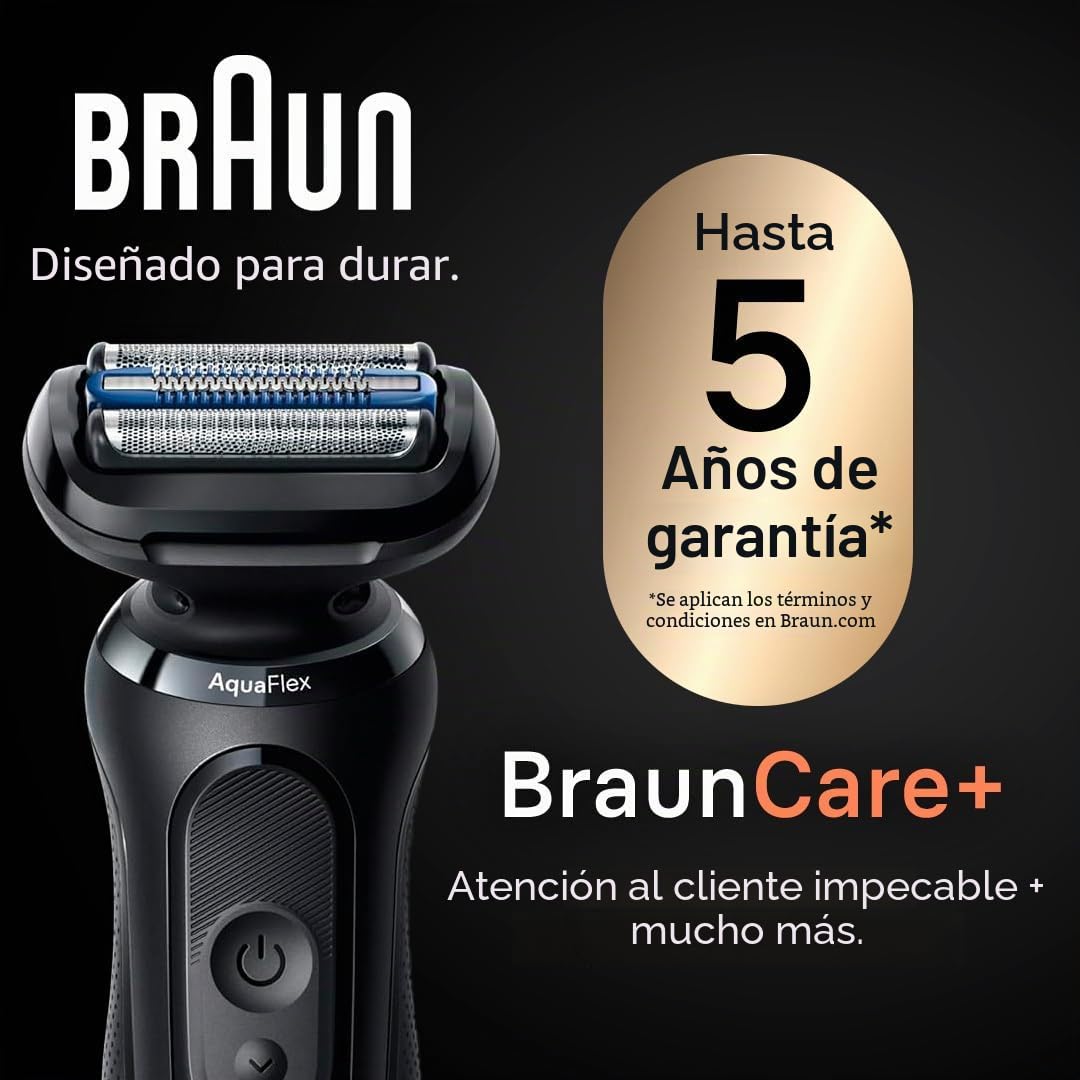 Braun Afeitadora eléctrica para hombre, serie 5 5118s, afeitado húmedo y seco, modo de afeitado turbo, afeitadora de aluminio, diseñada en Alemania, con recortadora de precisión, azul