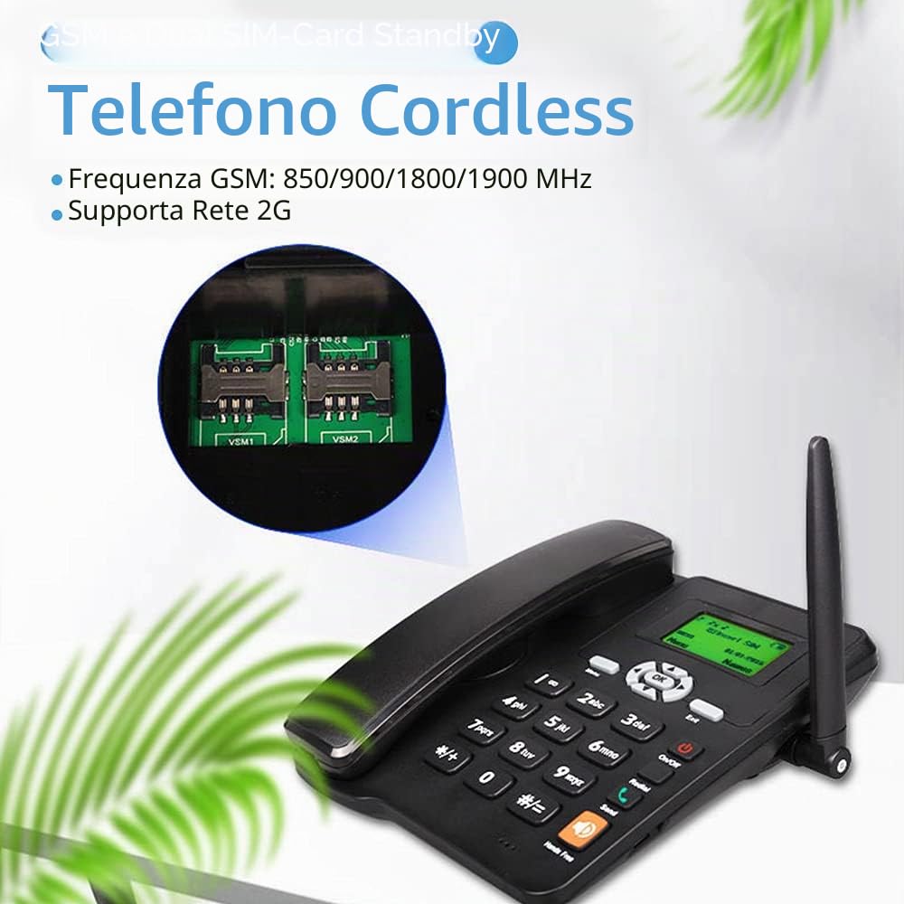 Supporto per telefono cordless, telefono GSM 850/900/1800/1900 MHZ, doppia SIM 2G, telefono fisso senza fili, con antenna, radio, sveglia, funzione per casa, call center Office