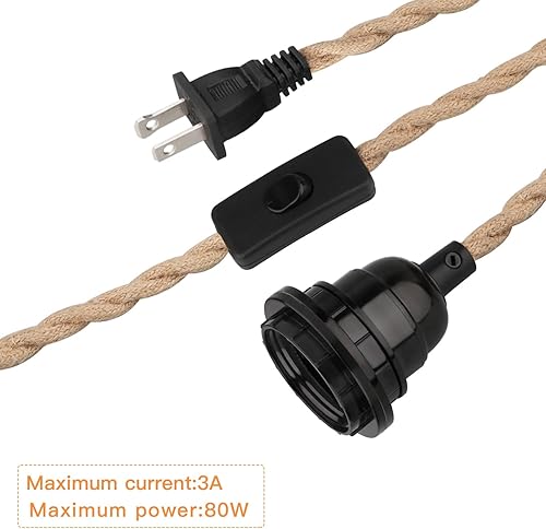 Miniatura 6 de Lámpara colgante enchufable de 16.5 pies, lámpara colgante con pantalla de enchufe, interruptor de cuerda de cáñamo, pantalla de tela de lino beige