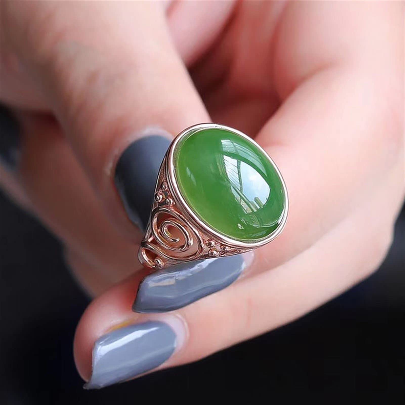 Bague ouverte en jade vert réglable pour en finir avec les problèmes de taille - 5