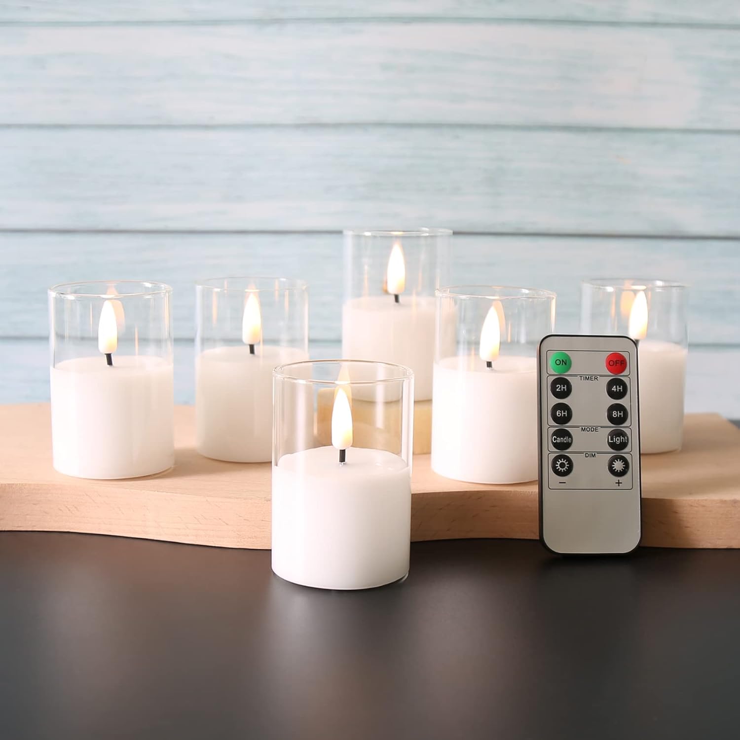 Eywamage Clear Glass Flameless Candles with Remote Timer, 6 Pack