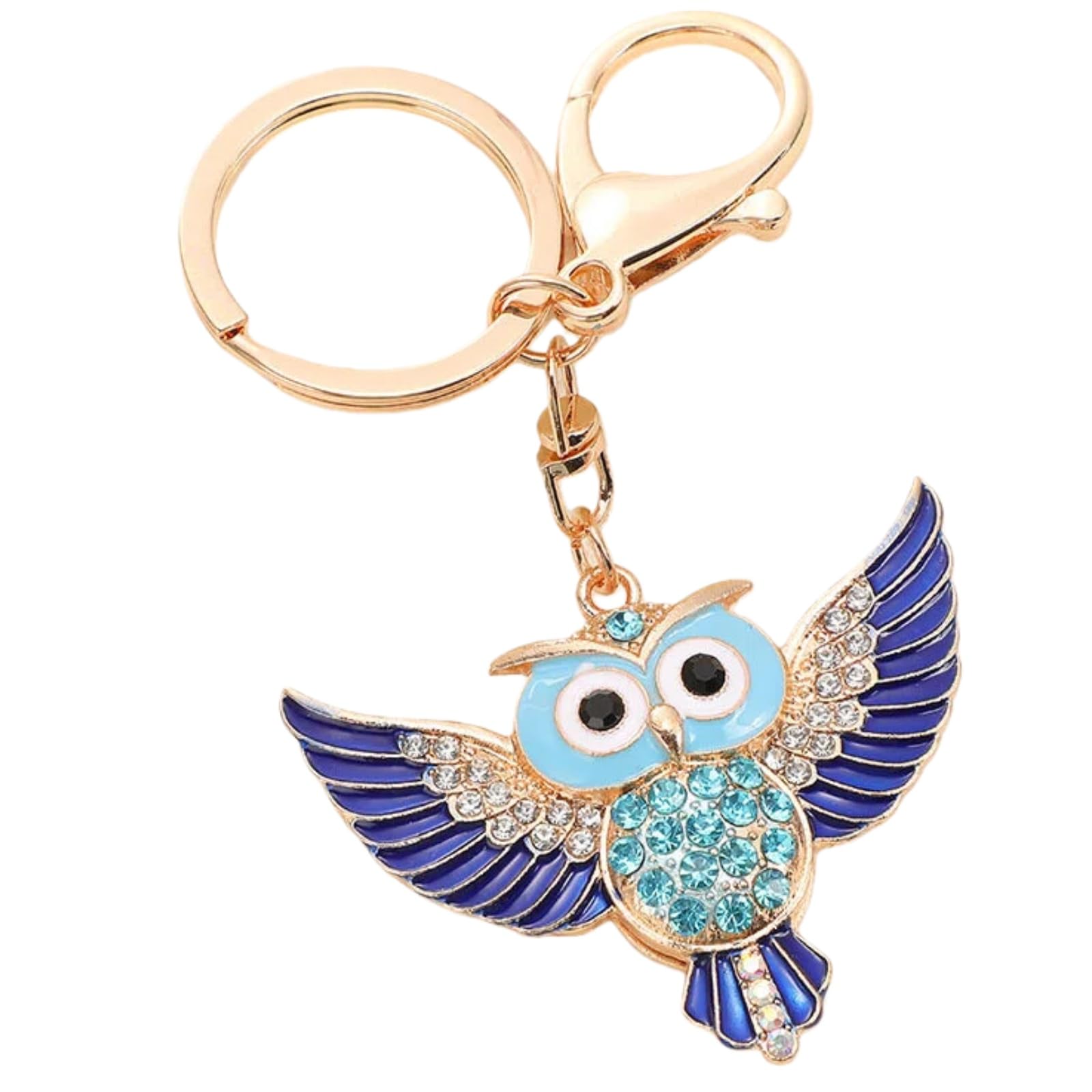 LDGSUPH Cute Crystal Owl Keychain for Women, Sparkling Animal Charm Keyrings Pendant, Rhinestone Key Chain for Purse, Handbag Ornaments(Blue,1pcs)