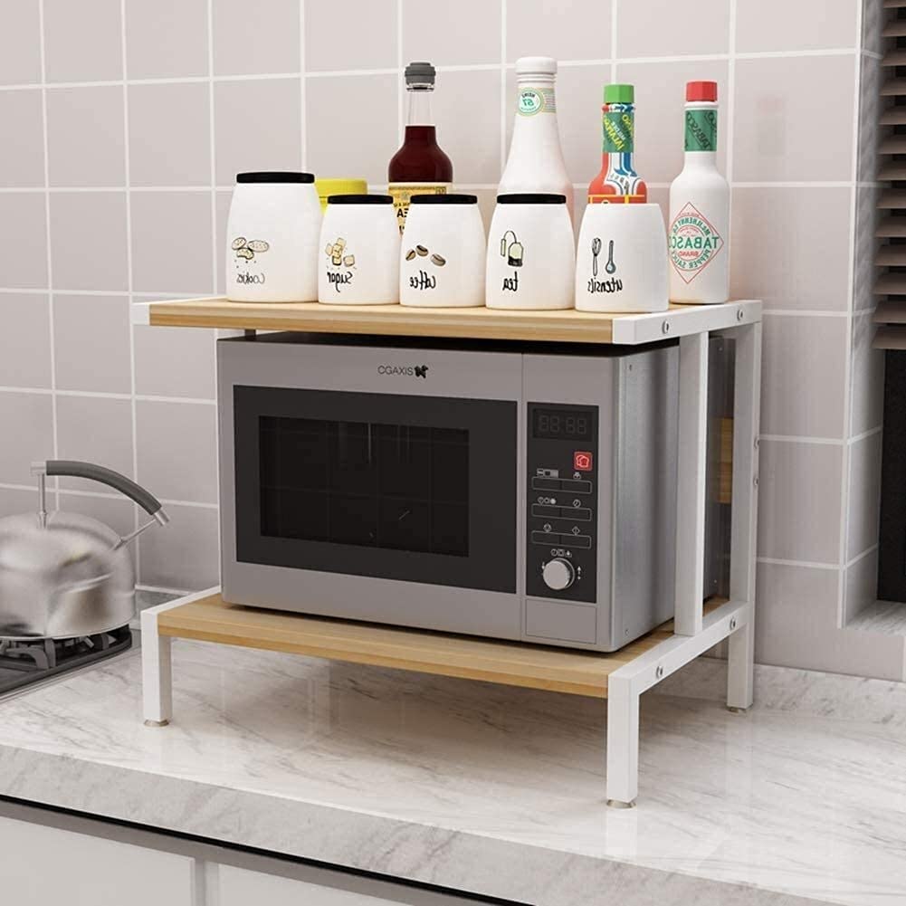 Support micro-ondes robuste charge 30kg avec étagère de rangement 3 niveaux pour cuisine et salon