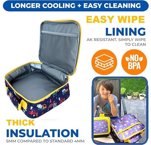 Truck Lunch Box With Ice Pack For Boys, Insulated Bag For Toddlers Kids Baby Boy Daycare Pre-School Kindergarten, Container Boxes For Small Kid Snacks Lunches, Bpa Free, Blue Construction Trucks #TOP2