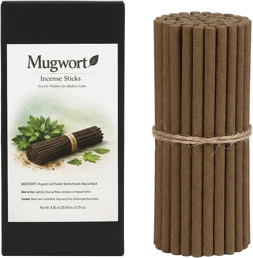 Mugwort Incense Sticks 30 Sticks Natural Incense for Sleep Meditation Yoga Zen Home Decor with Ash Catcher Box Long Lasting Fragrance (30 Sticks)