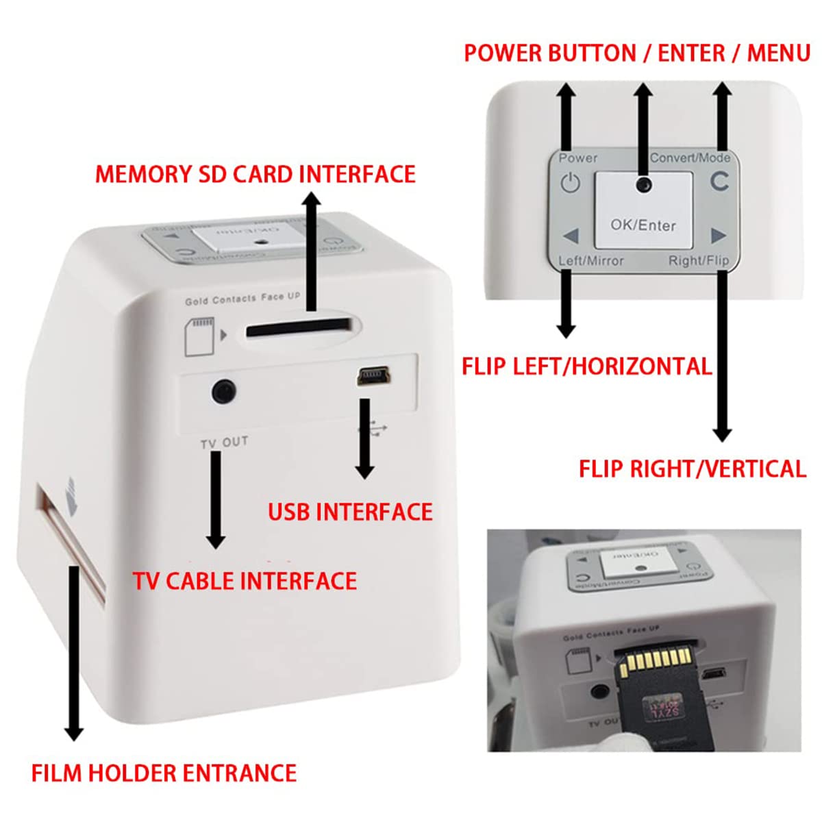 Scanner per pellicole e Diapositive ad Alta risoluzione con Schermo LCD da 3,5", Schermo LCD all-in-1 da 22 MP, 1080P, convertitore di pellicole digitali, converte pellicole da 35 mm, 126, 110, S