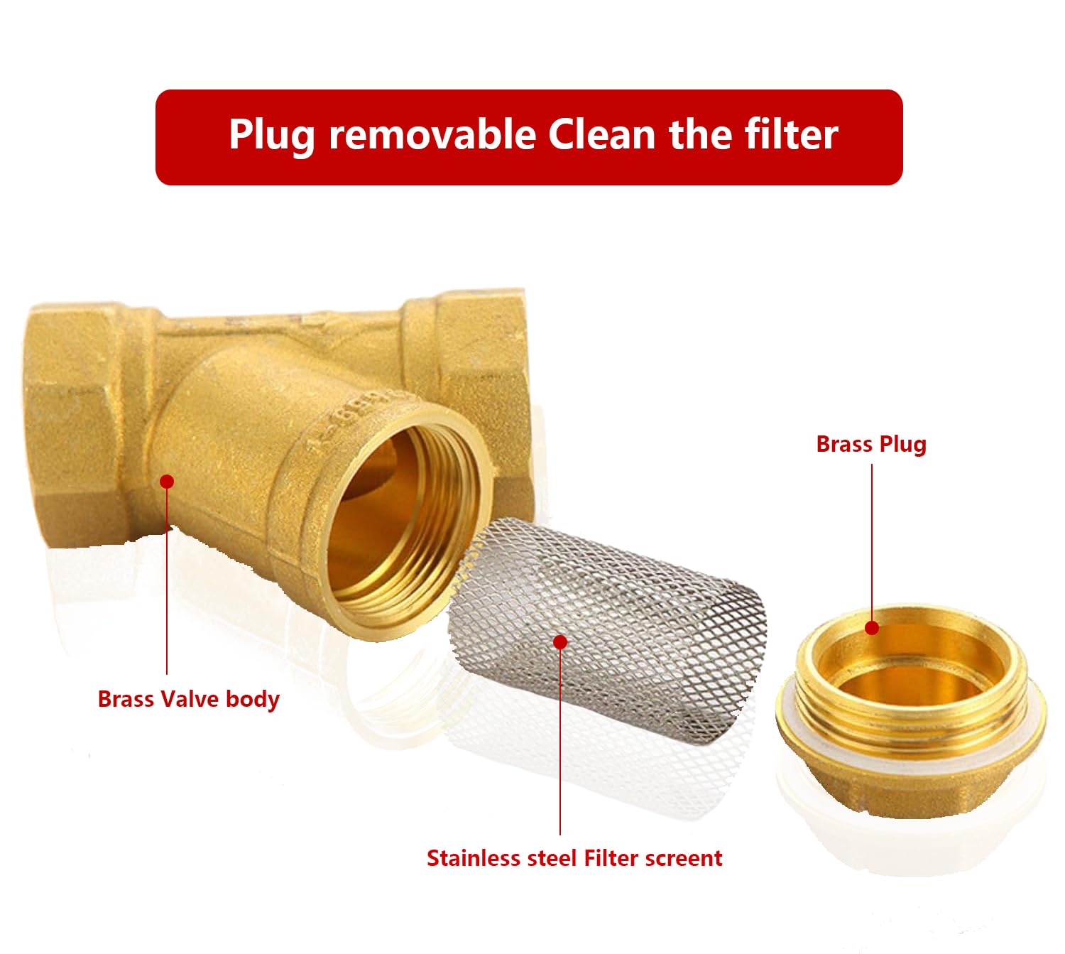 Válvula de filtro de latón Y colador 1/2" rosca hembra para separación de aceite de agua
