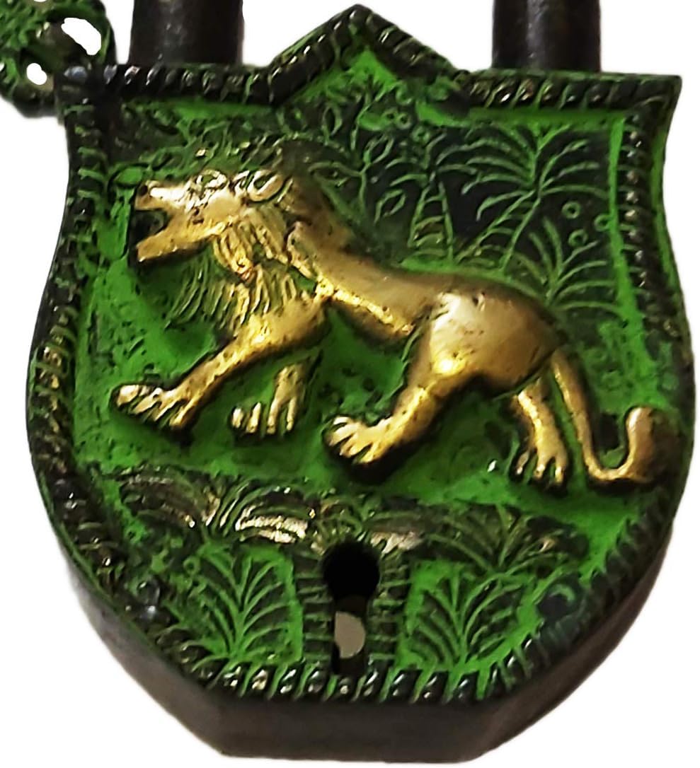 PARIJAT HANDICRAFT Functional Brass Beautiful Padlocks with Two Keys (Tiger-Antique)