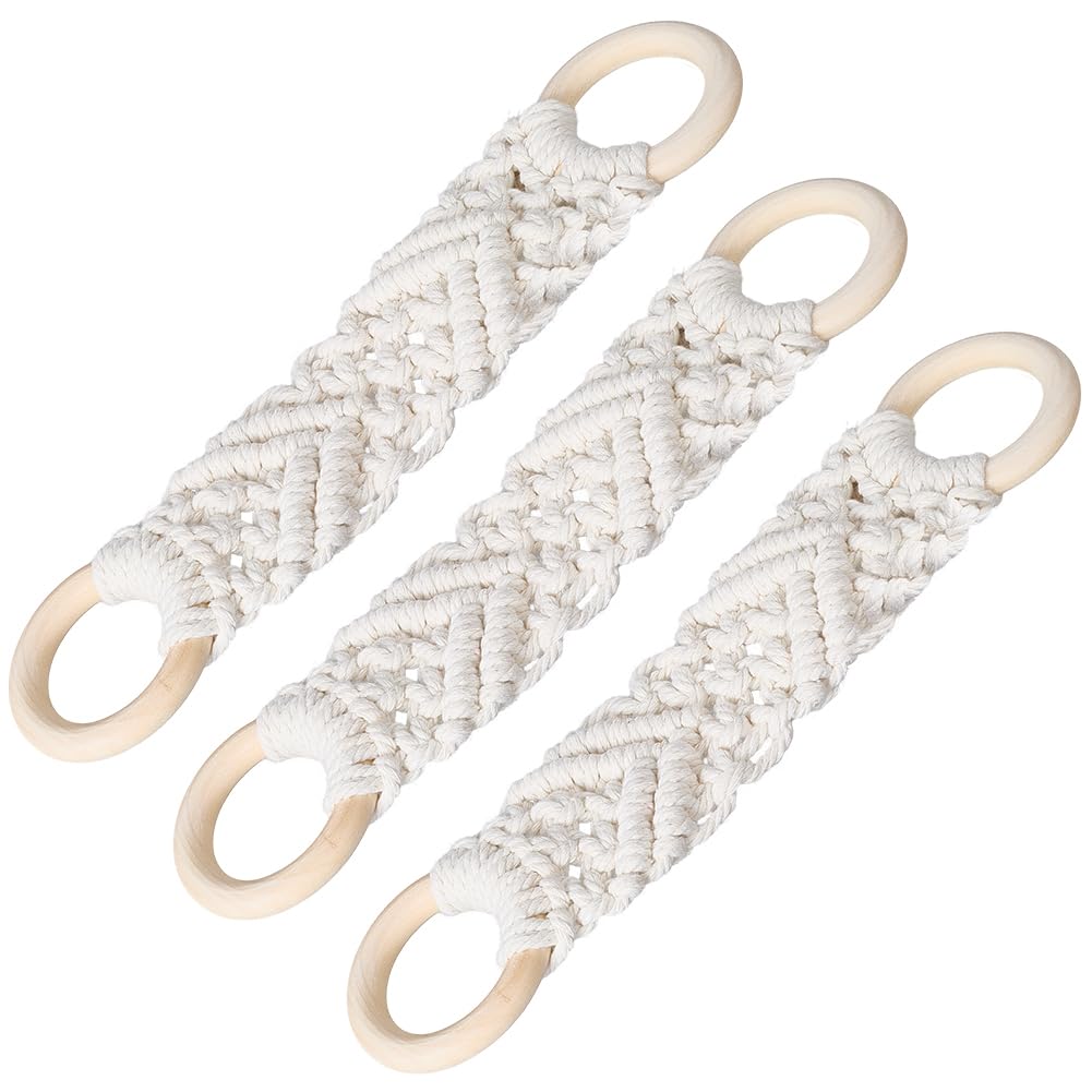 CREATCABIN 3Pcs Kitchen Dish Towel Holder White Cotton Hanging Towel Holder Boho Kitchen Towels with Wood Hanging Loop Tea Towel Holder for Hanging Hand Towels Dish Towels Valentine Gift 10.63x3.94in