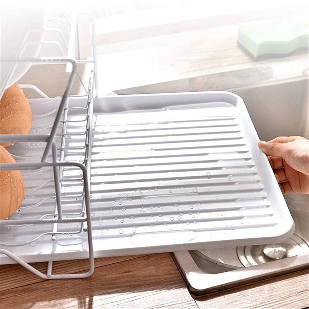 Escurreplatos blanco – Escurridor de platos y escurridor de platos que ahorra espacio con soporte para platos y portavasos multifuncional para encimera de cocina (tamaño: 43 x 34 cm)