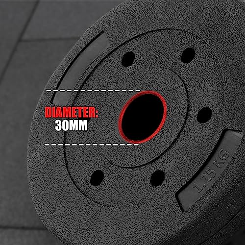 wuuhoo® disques d'haltères en Ciment Mike 30mm, Set 20kg - 30kg, revêtu en Noir, 1,25, 2,5, 5, 10 kg, disques de Poids en Plastique pour haltères Longs, Fitness à Domicile - – Image 4