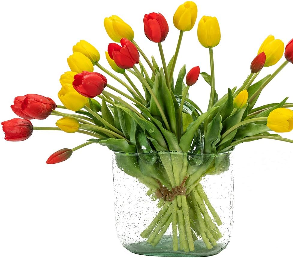 DUYONE 15pcs Artificial Tulips Flowers, Latex Bouquet, Fake Tulips for Office Wedding Party Home Kitchen Garden Decoration(Red,15pcs)