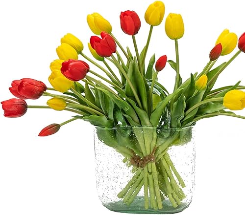 Miniatura 47 de 15 flores de tulipanes artificiales, ramo de látex de tacto real, tulipanes falsos para oficina, boda, fiesta, hogar, cocina, jardín