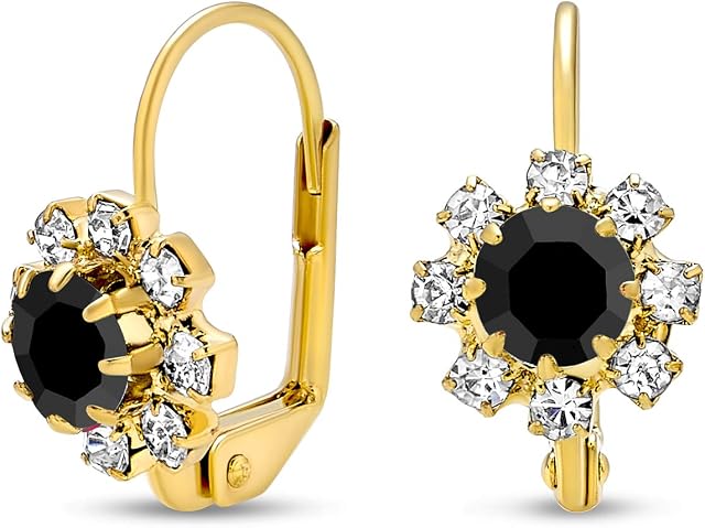 Delicate Floral Crystal 18K Gold Plated Brass Lever back Drop Flower Earrings For Women Teen More Birth Month Colors