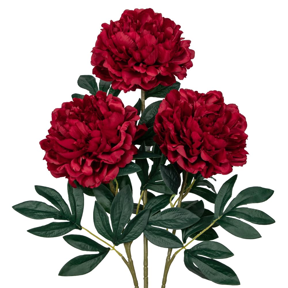 Hollyone 6.3'' Dark Red Peony Artificial Flowers with 29.1'' Long Stem