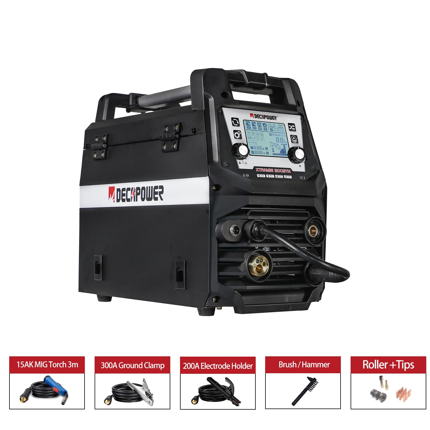 Decapower équipement pour soudage poste a souder 200A MIG avec gaz et sans gaz MAG MMA TIG fil fourré 4 en 1 mig avec accessoires (XTRAMIG + Forfait 1)