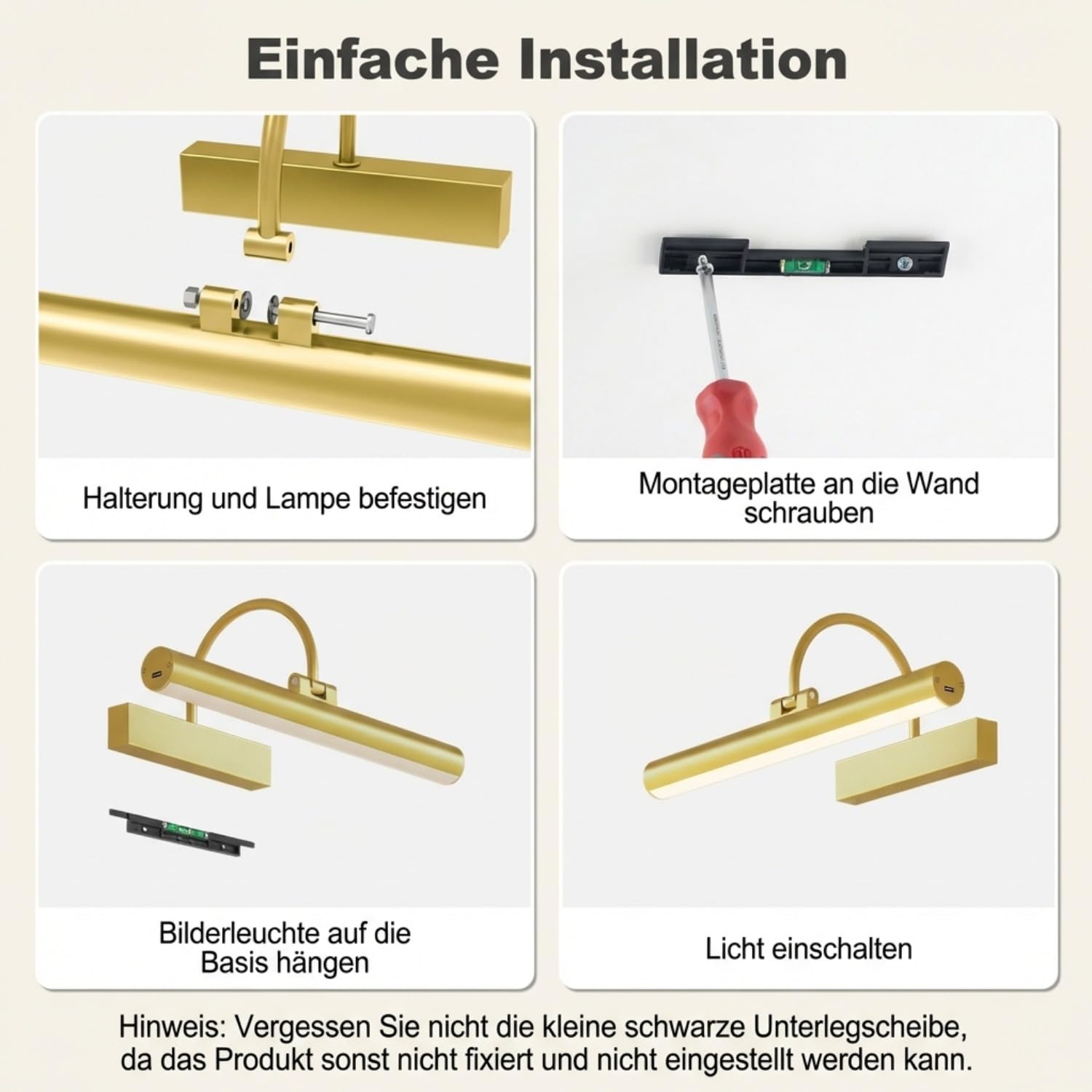 Gresonic 2pc Bilderleuchte Kabellos Akku, 42cm Wiederaufladbar LED Bildlampe mit Fernbedienung Timer, 3 Farbtemperaturen Dimmbar, 210° Drehbar Bildbeleuchtung aus Acryl für Spiegel, 5200mAh Gold