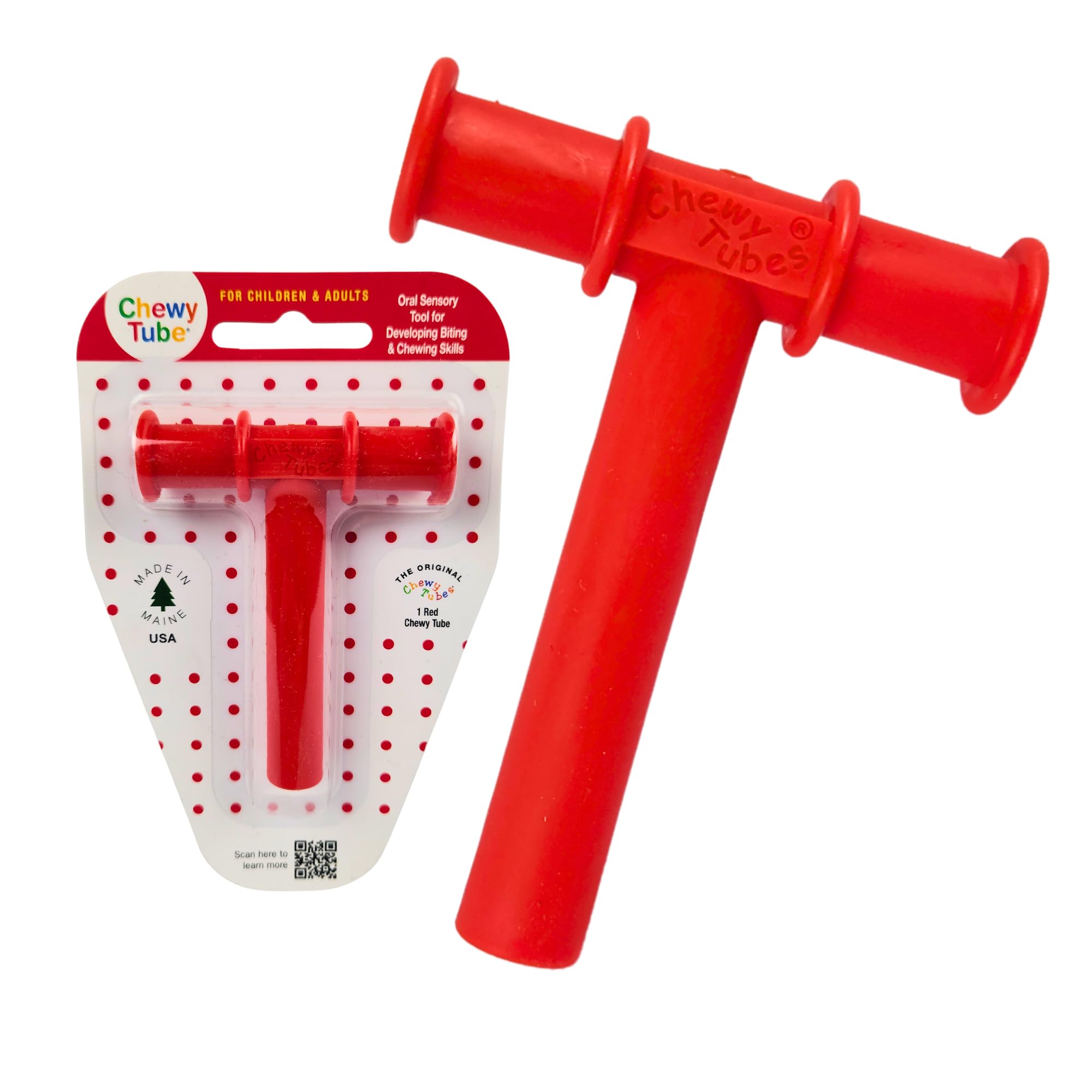 Chewy Tubes - Outil à mâcher à moteur oral, sûr, non toxique, sans latex et sans phtalate, rouge