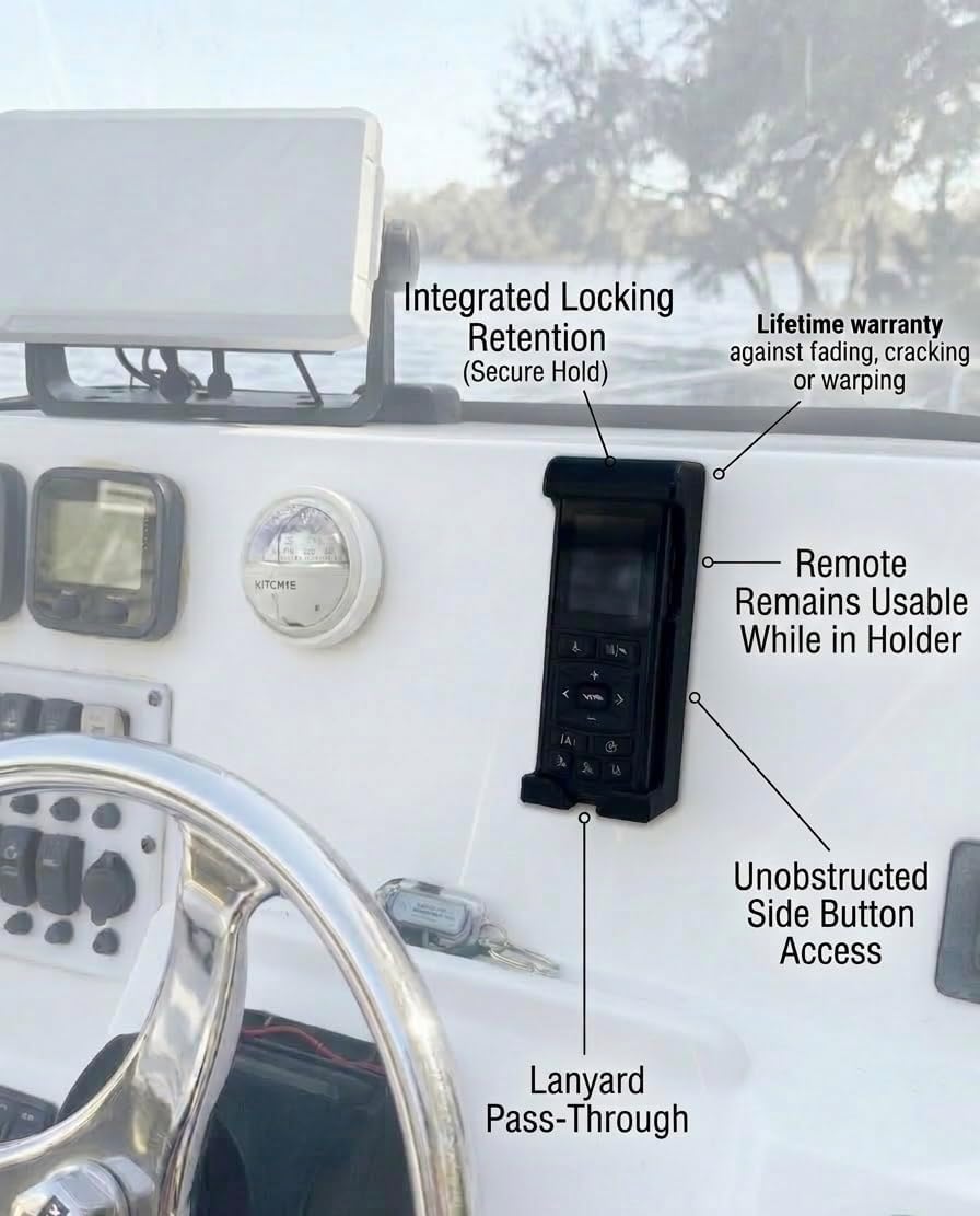 Remote Holder for Minn-Kota Advanced GPS Trolling Motor Remote | Flush Mount | Marine ASA | Stainless Hardware | Screw or No-Drill Install | Black | ShoreWright