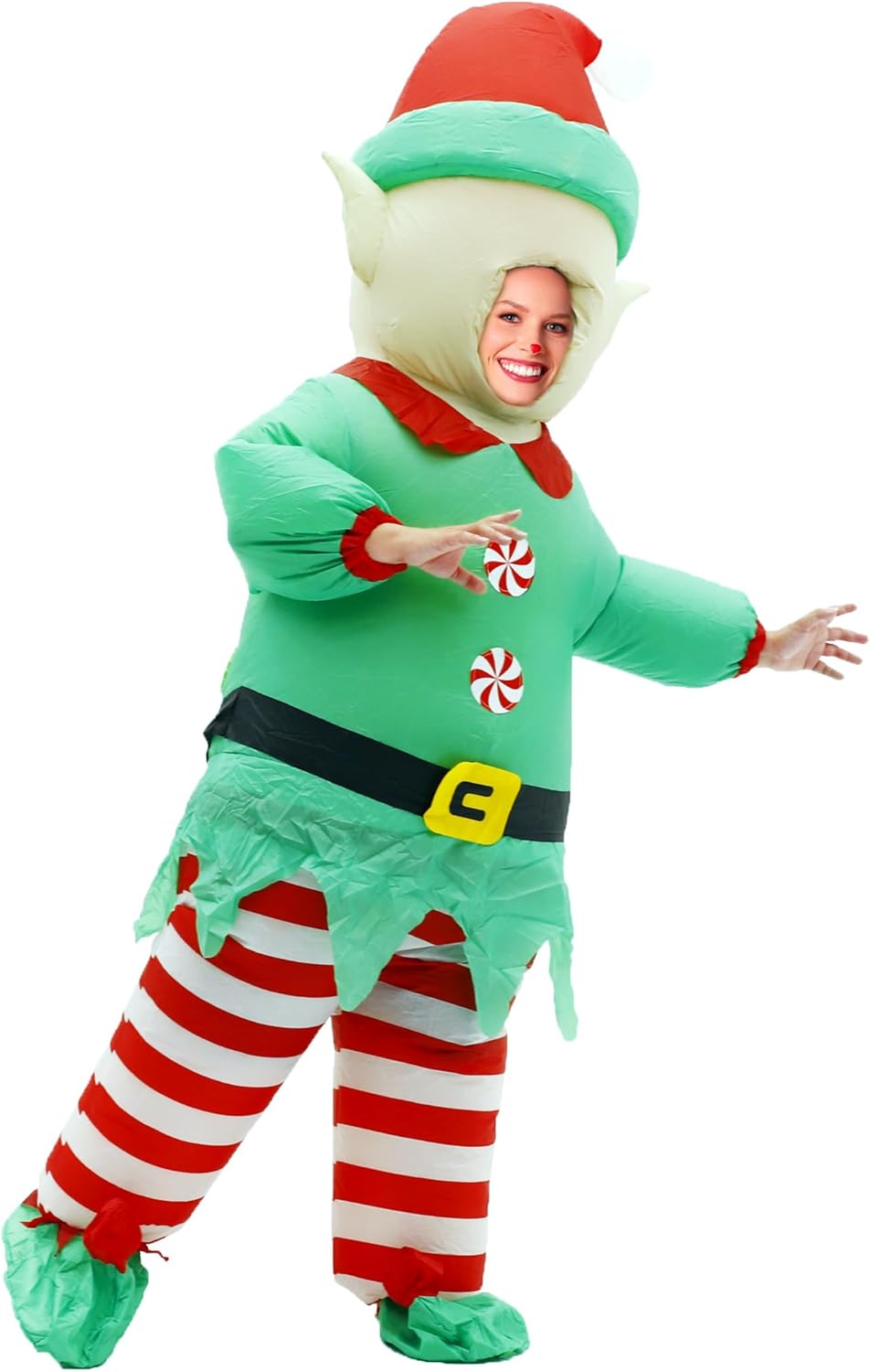 Inflatable Christmas Elf Costume for Adult, Air Blow up Christmas Full Body Suit Festival Costume Elf Carnival Outfit (Elf) - Image 2