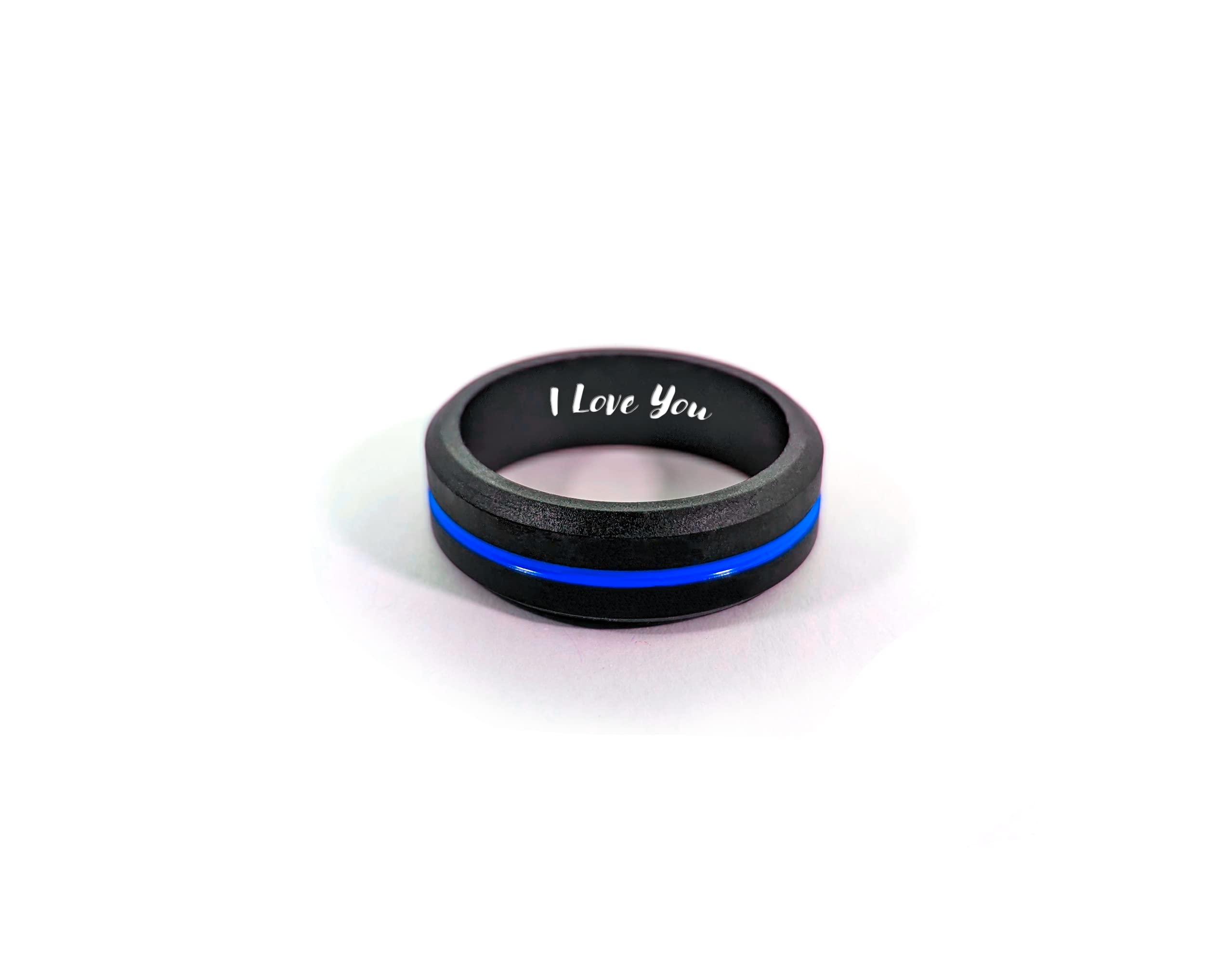 CUSTOM ENGRAVED Men's Silicone Wedding Band Active Flex Ring - Personalize Any Text, Symbol, Image - SHIPS NEXT DAY