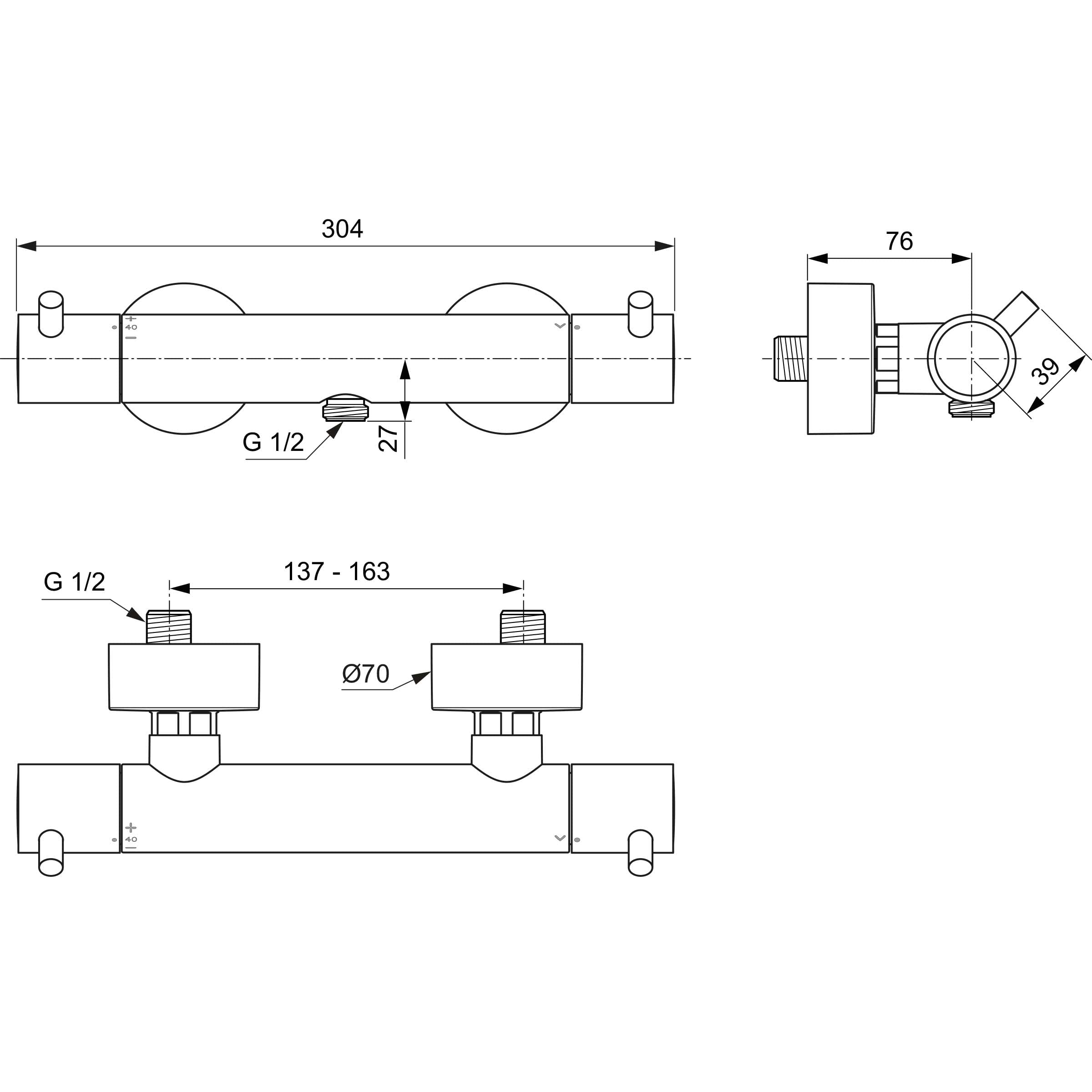 Ideal Standard A7587AA Ceratherm T125 Brausethermostat Aufputz, Dusche Duscharmatur Duschthermostat, Chrom