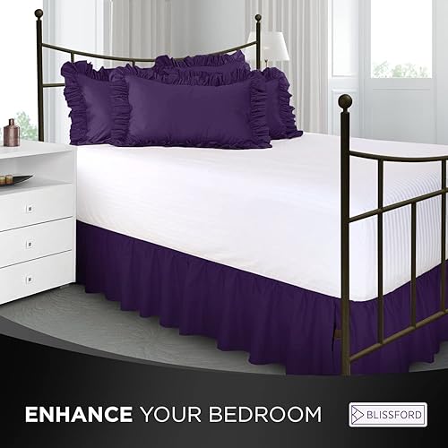 Miniatura 2 de Falda de cama con volantes con esquinas divididas, tamaño King, falda de cama de 14pulgadas (disponible en 16 colores)