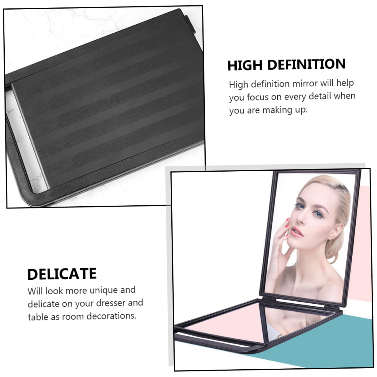 ULTECHNOVO Doppelseitiger Friseursalon Handspiegel mit Griff Großer Tragbarer Kosmetikspiegel für Make up und Haarschnitt Leichtes Reise Accessoire für Damen und Profis