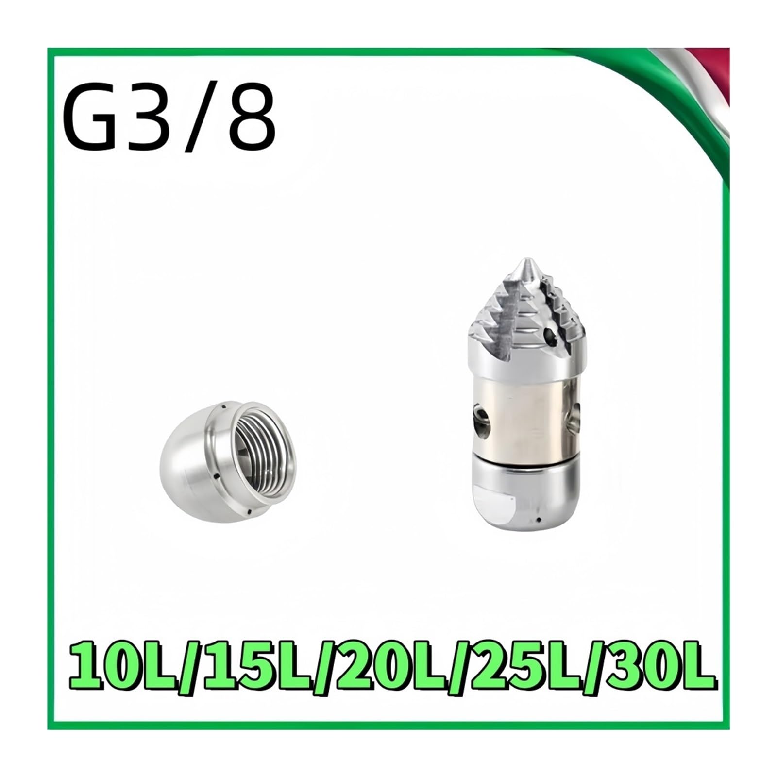 Boquilla limpieza desagüe G3/8 rosca interna, acero inoxidable | Boquilla para desatascar tuberías para limpiadora de alta presión con conexión rosca hembra G3/8(Green)