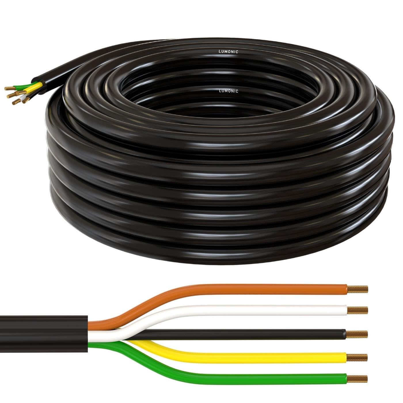Lumonic 5m FLRYY Fahrzeugleitung 5x1,5mm² schwarz | 5-adrig | Anhängerkabel | mehradriges KFZ-Kabel | Öl- und Kraftstoffbeständig, flammwidrig | Niedervolt