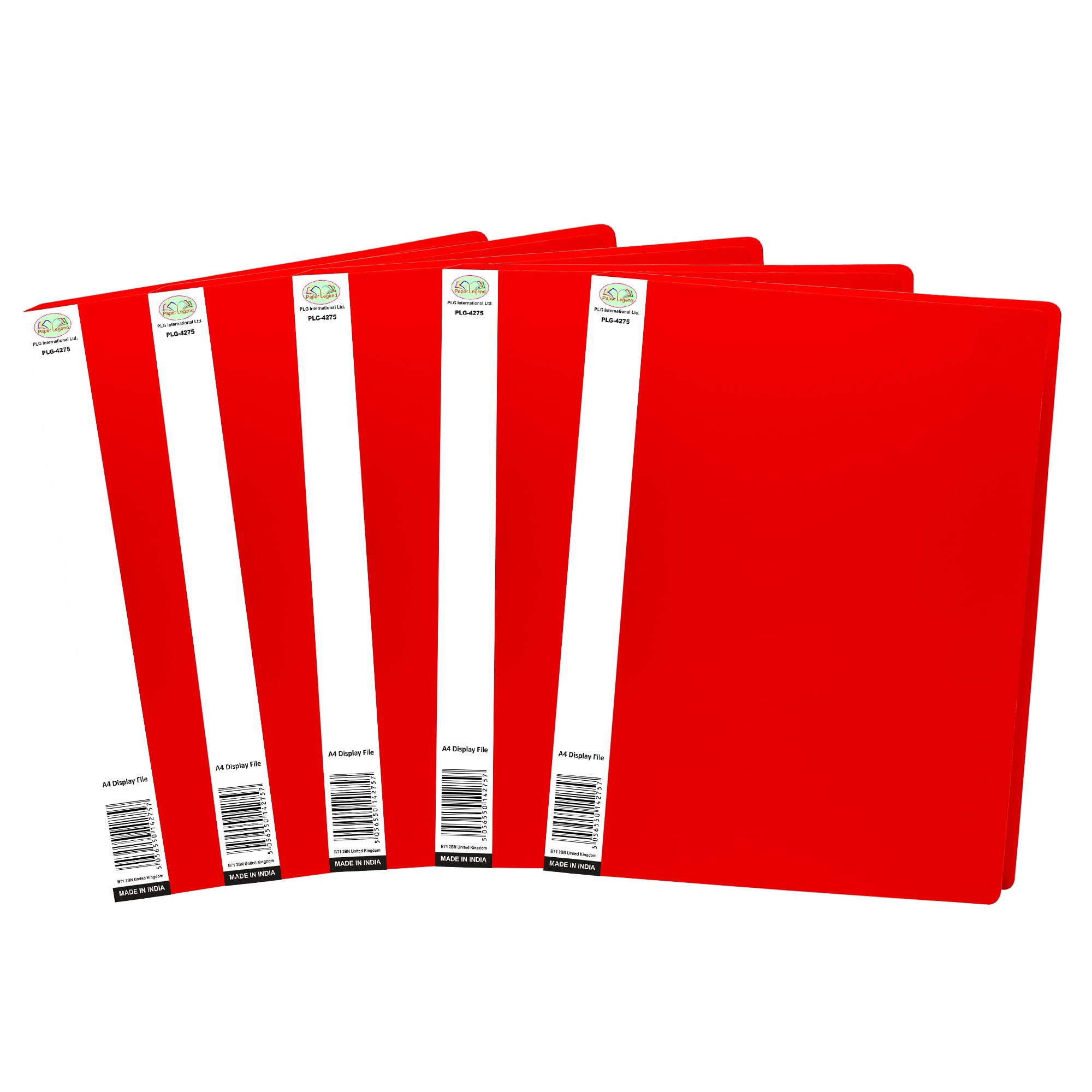 5 PCS X RED Colour A4 Display Book Certificate Folder 20 Pocket Presentation Folder with Plastic Sleeves Polly Pocket Document Organiser Suitable for School & Office.