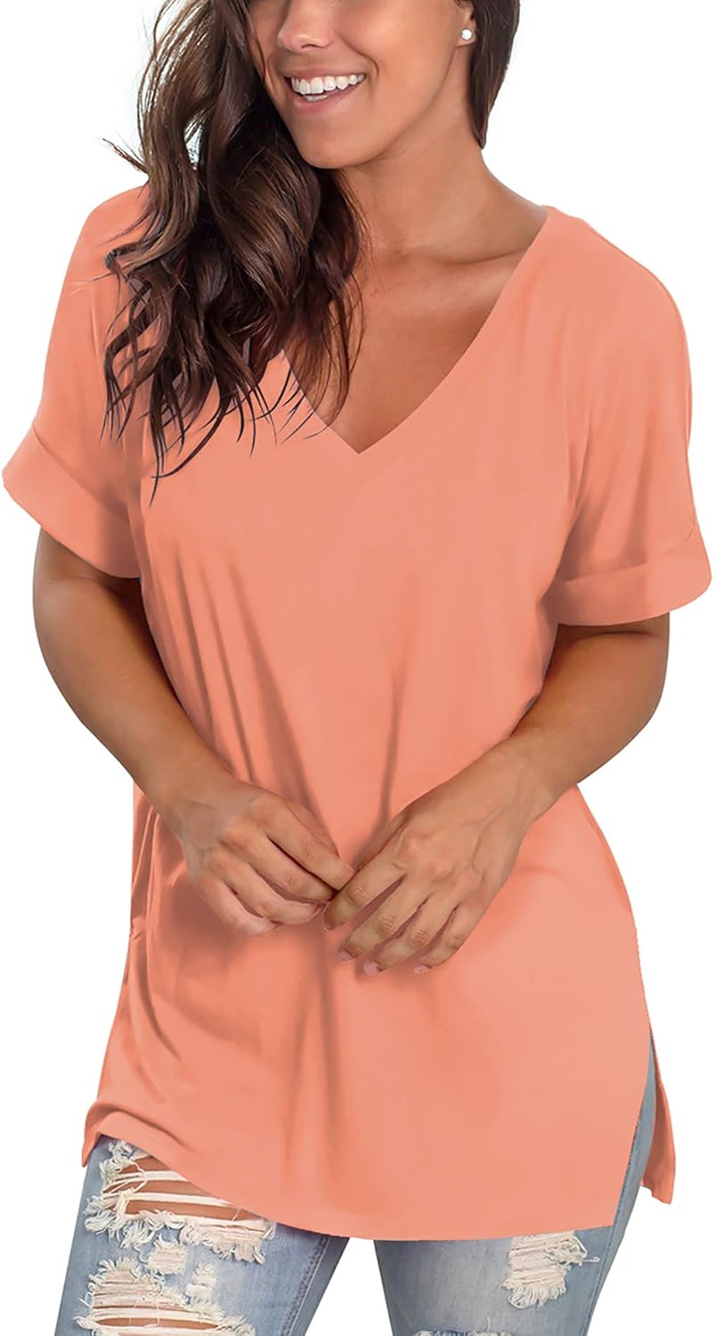 SAMPEEL Womens Summer Tops Floral Tees Short Sleeve Tunic V Neck T Shirts - Image 4