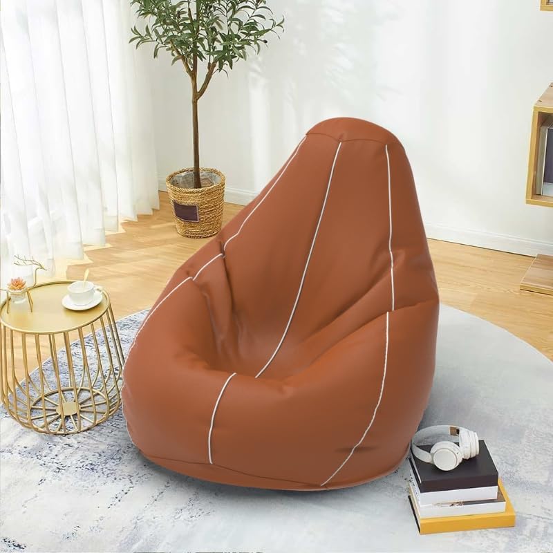Bean Bag Chair Cover | Size: 1XL | Color: Tan-Brown White | Without Beans | Premium Leatherette Cover (CMFYPPNG1238)-image-46