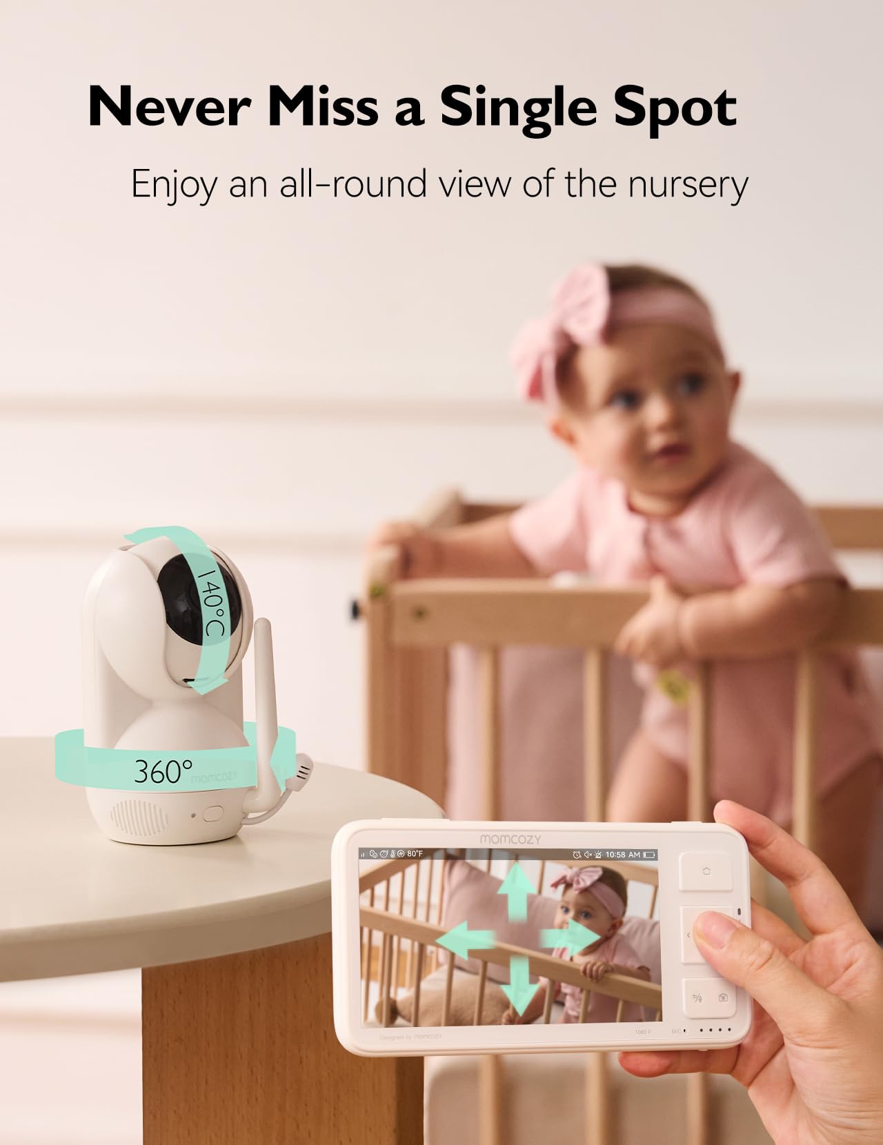 Momcozy Babyfon BM03 Dodatkowa kamera, rozdzielczość Full-HD 1080P, 2-kierunkowe audio PTZ-Zoom, monitorowanie temperatury, jasny widok nocny, łatwa obsługa, bez karty SD (niekompatybilny z babyfonem