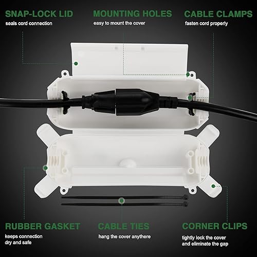 Paquete de 3 cubiertas de seguridad para cable de extensión para exteriores con sello impermeable, caja eléctrica grande para exteriores, cubierta