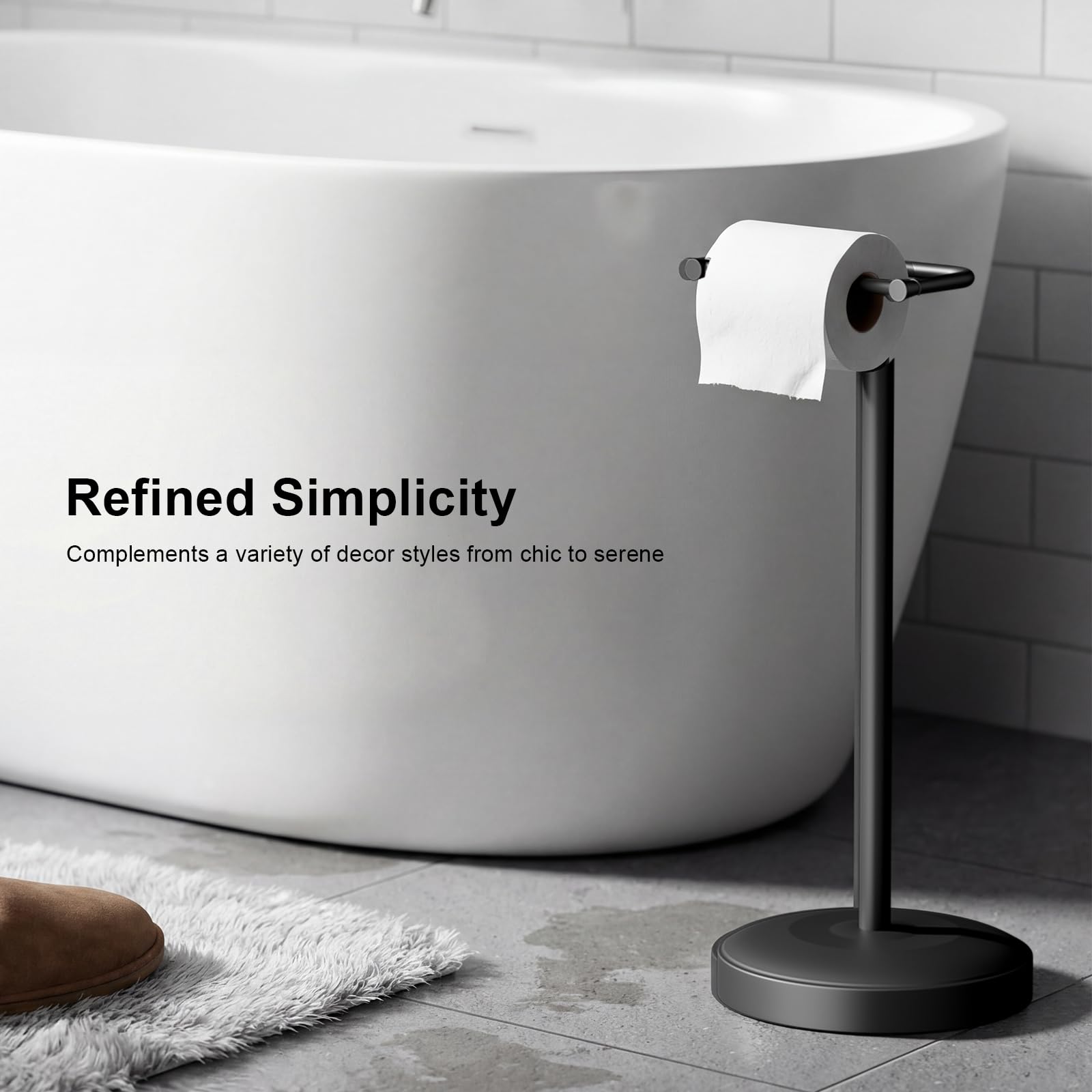 Freestanding Toilet Paper Holder Stand, Heavy Duty Matte Black Stainless Steel Toilet Paper Holder with Weighted Base, Rustproof & Tool-Free Installation for Modern Bathrooms — Amazon image 8