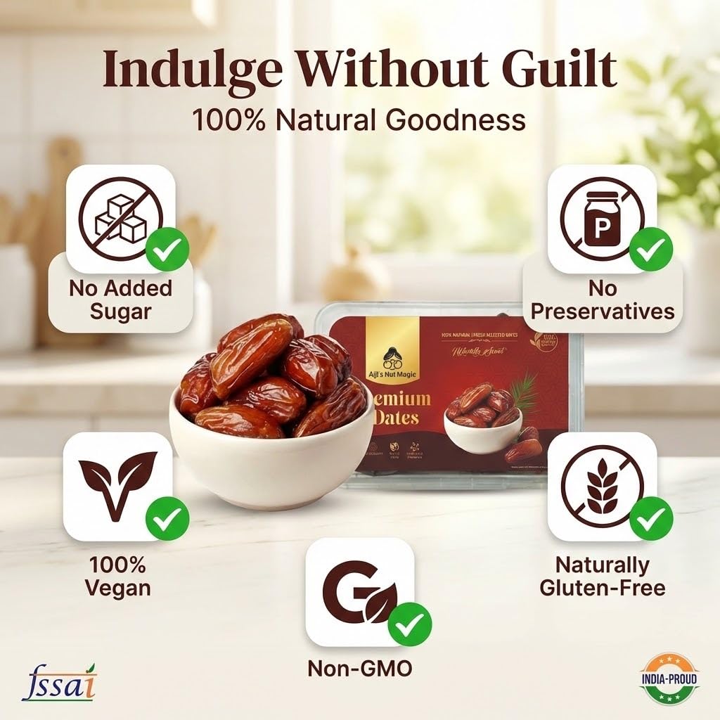 Ajji's Nut Medjool Dates 500gm |Khajur | khajoor dates| Jumbo Size |Dry fruits | Nuts | Grocery Items 1