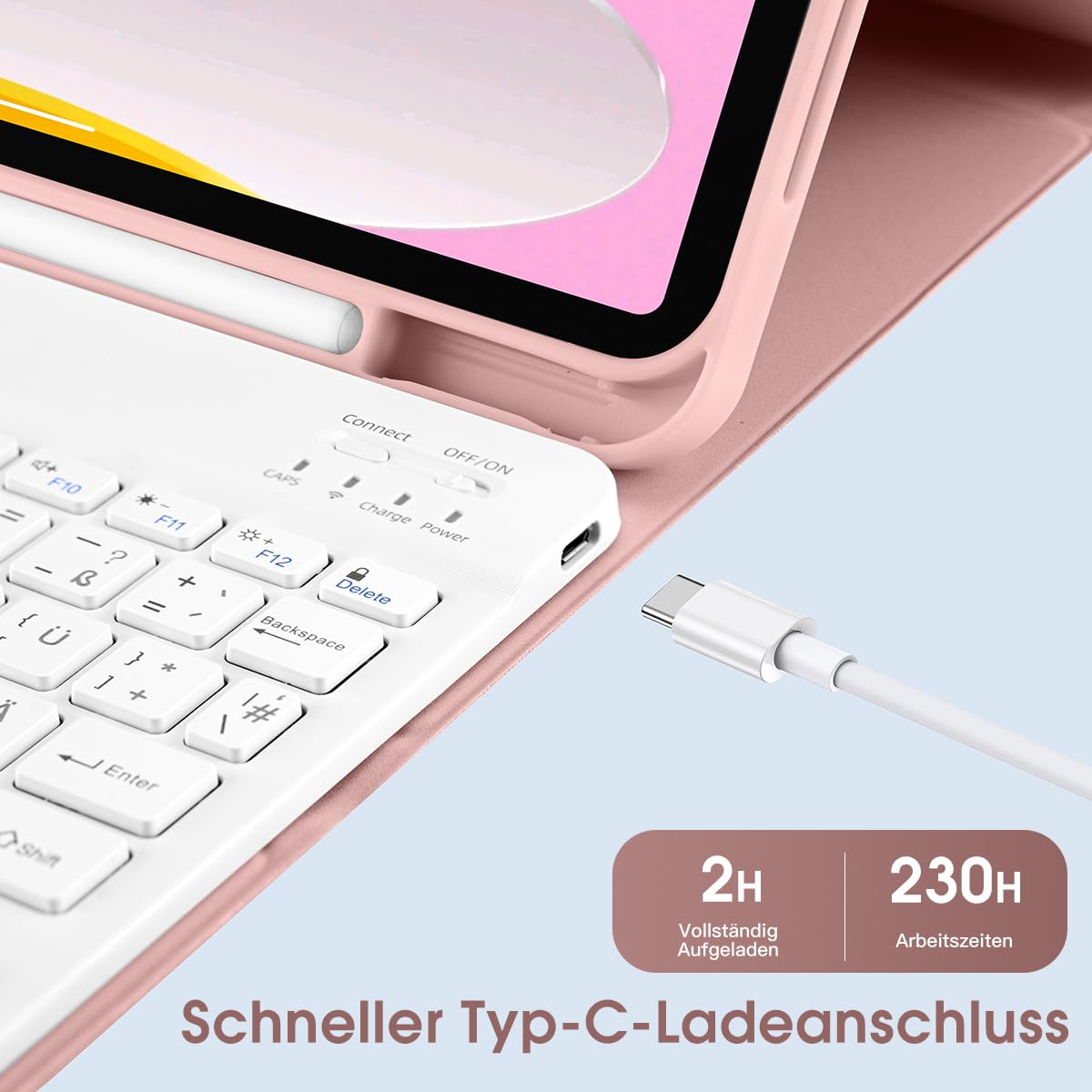 Custodia Con Tastiera Per IPad 10a Gen 10.9" 2022 - Tastiera Magnetica Rimovibile QWERTZ Tedesco, Con Portapenne E Funzione Sleep/Wake, Gialla