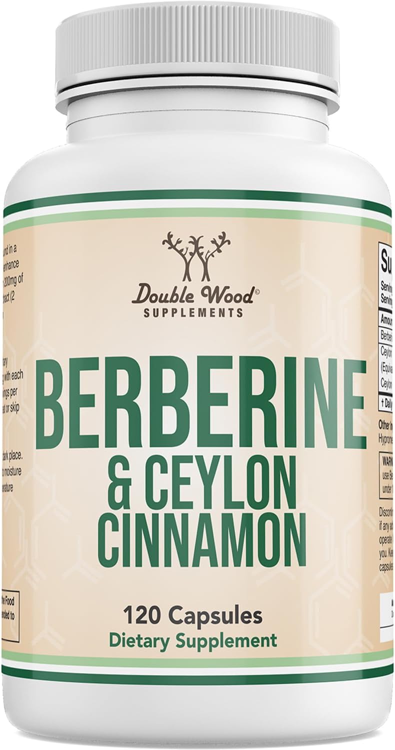Berberine with Ceylon Cinnamon (500mg and 2 Gram Equivalent Doses) 120 Capsules for Metabolism and Metabolic Health, Third Party Tested, Vegan Safe, Non-GMO, Gluten Free by Double Wood