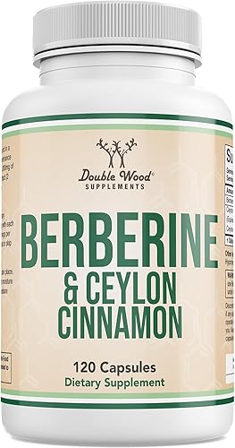 Berberina con canela de Ceilán (500 mg y dosis equivalentes de 0.07 oz) 120 cápsulas para metabolismo y salud metabólica, probado por terceros, apto