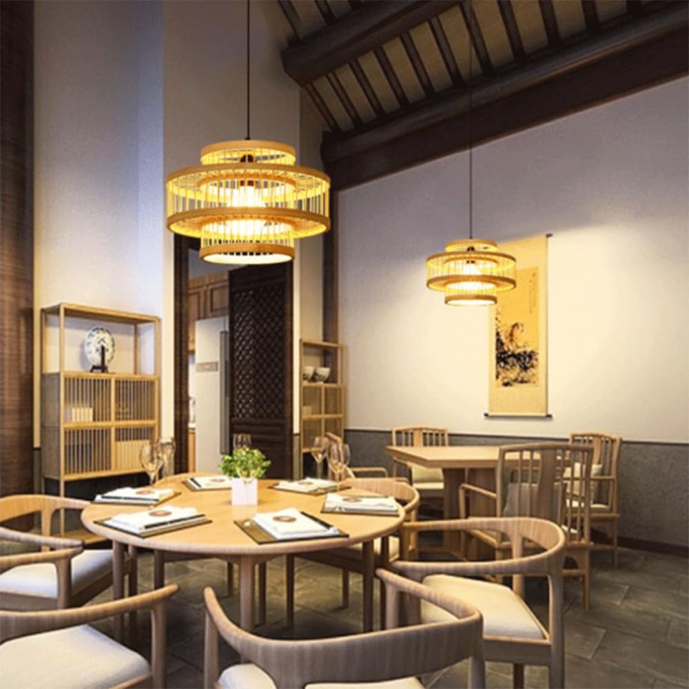 Lámpara Colgante De Bambú Tejido, Estilo Rústico De Granja, Para Techo, Con Cable Ajustable En Altura, Casquillo E27, Luminaria De Estilo Bohemio Japonés Para Isla De Cocina, Barra