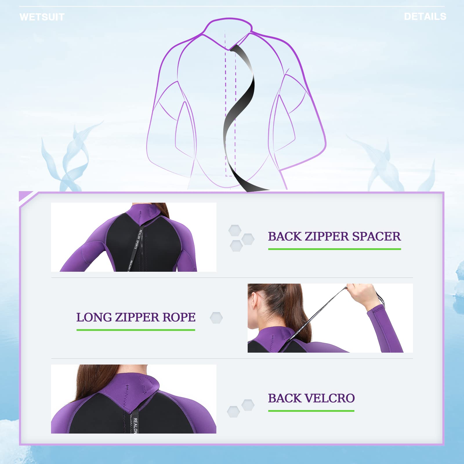 Jsnorklet Womens Wetsuit, 3mm Back Zip Full Wetsuit For Diving Swimming