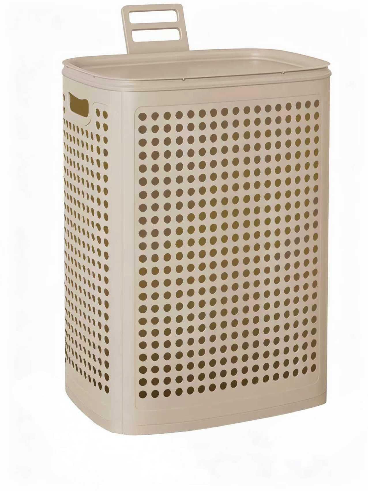 SONGMICS Laundry Basket with Lid, Plastic Laundry Hamper, 19.8 Gallons (75 L), Slim Storage Basket, for Bathroom, Bedroom, Cappuccino Beige RLH021L101-image-43