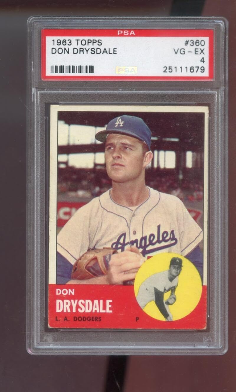 1963 Topps #360 Don Drysdale PSA 4 Graded Baseball Card MLB Los Angeles Dodgers
