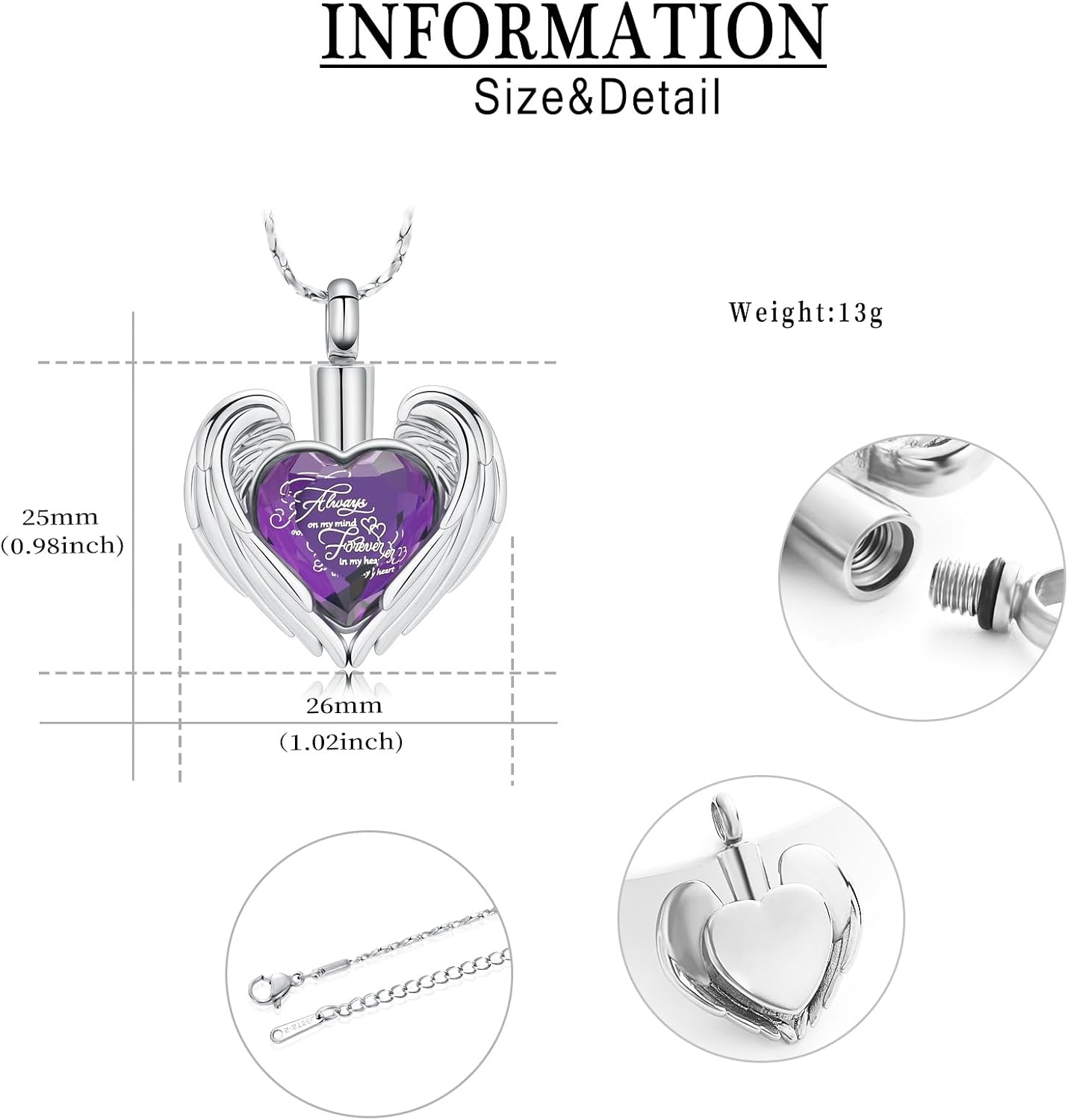 Cremation Jewelry for Ashes Pendant Crystal Heart Urn Necklace Keepsake Urn Memorial Pendant Ash Holder - Image 2
