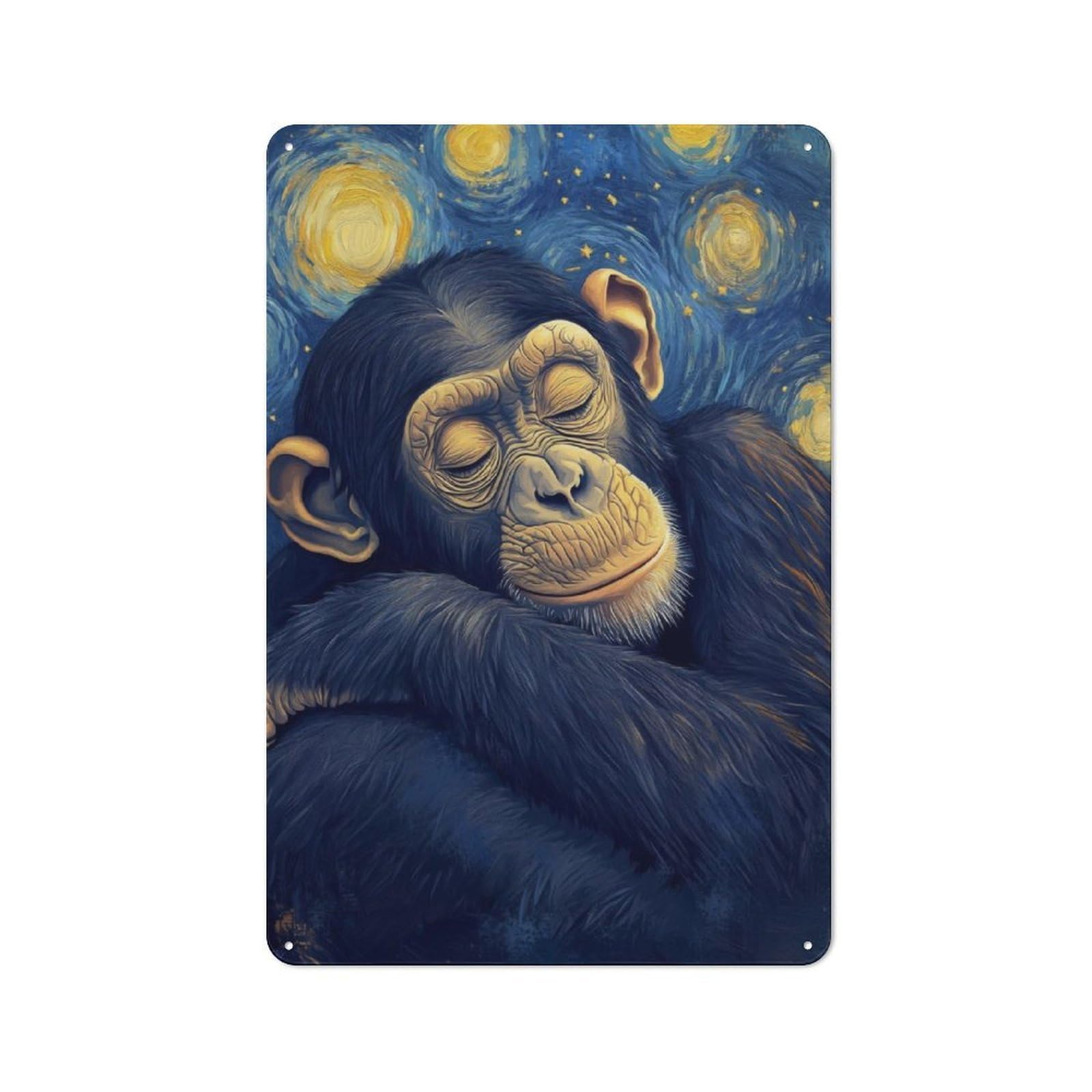 Junmoney Chimpanzee Starry Night Rustic Tin Sign 30X20cm For Café Or Restaurant, A Decorative Christmas Gift For Hospitality Interior Collectors