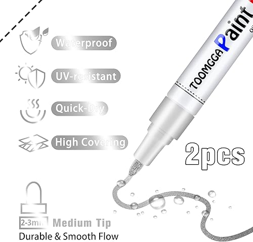 Miniatura 7 de TOOMGGA Rotuladores de pintura plateados, marcadores permanentes a base de aceite para madera de metal, bolígrafos de pintura para metal, neumáticos