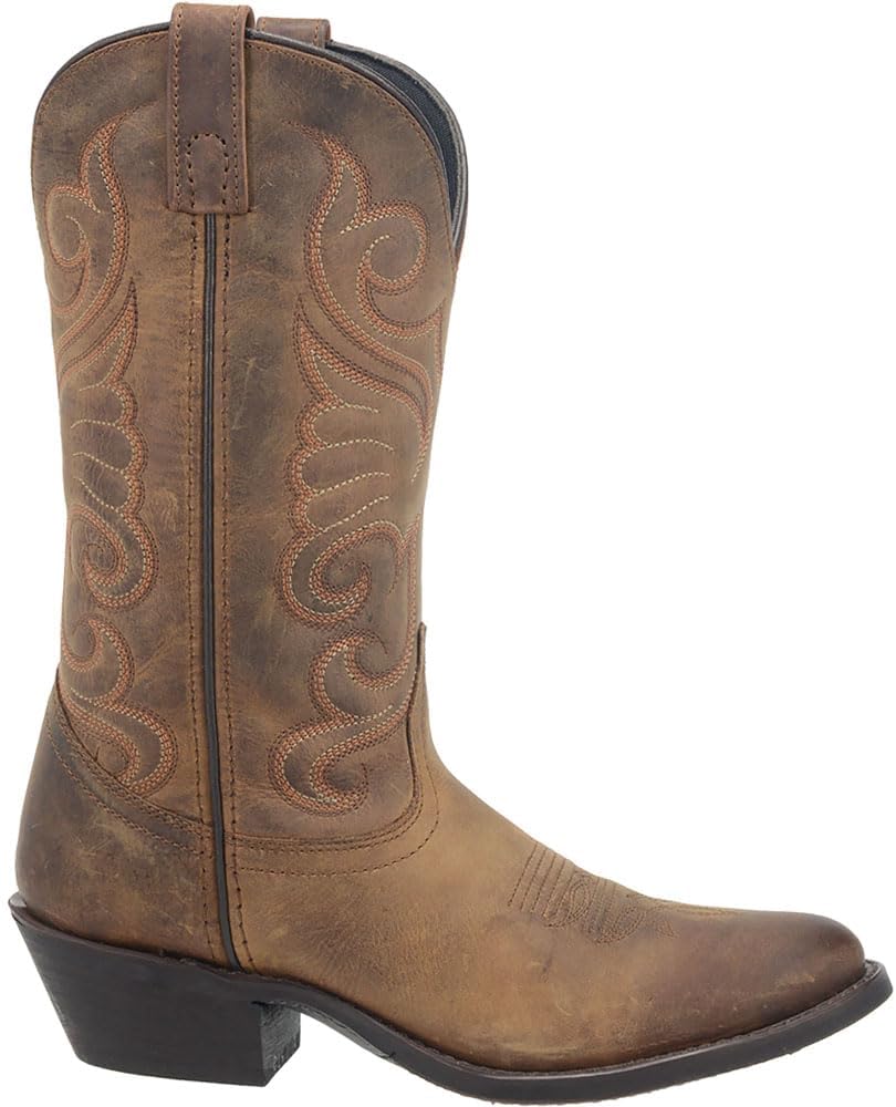 Laredo Womens Bridget Embroidered Round Toe Casual Boots Mid Calf Low Heel 1-2" - Brown